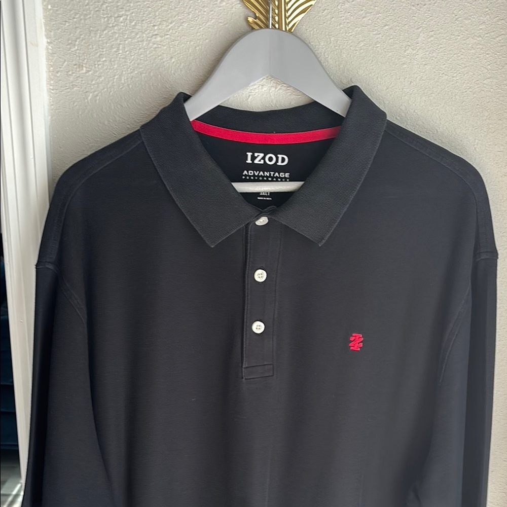IZOD Men's Polo Shirt - Black with Red Accents